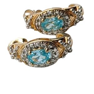 Sterling Silver Hoop Earrings Cubic Zirconia Blue